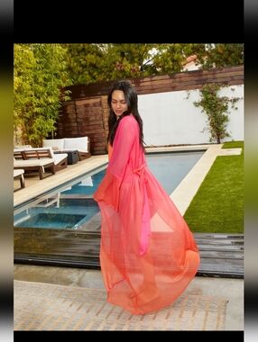 Vici Pink and Orange Sheer Tie-Waist Swim Coverup